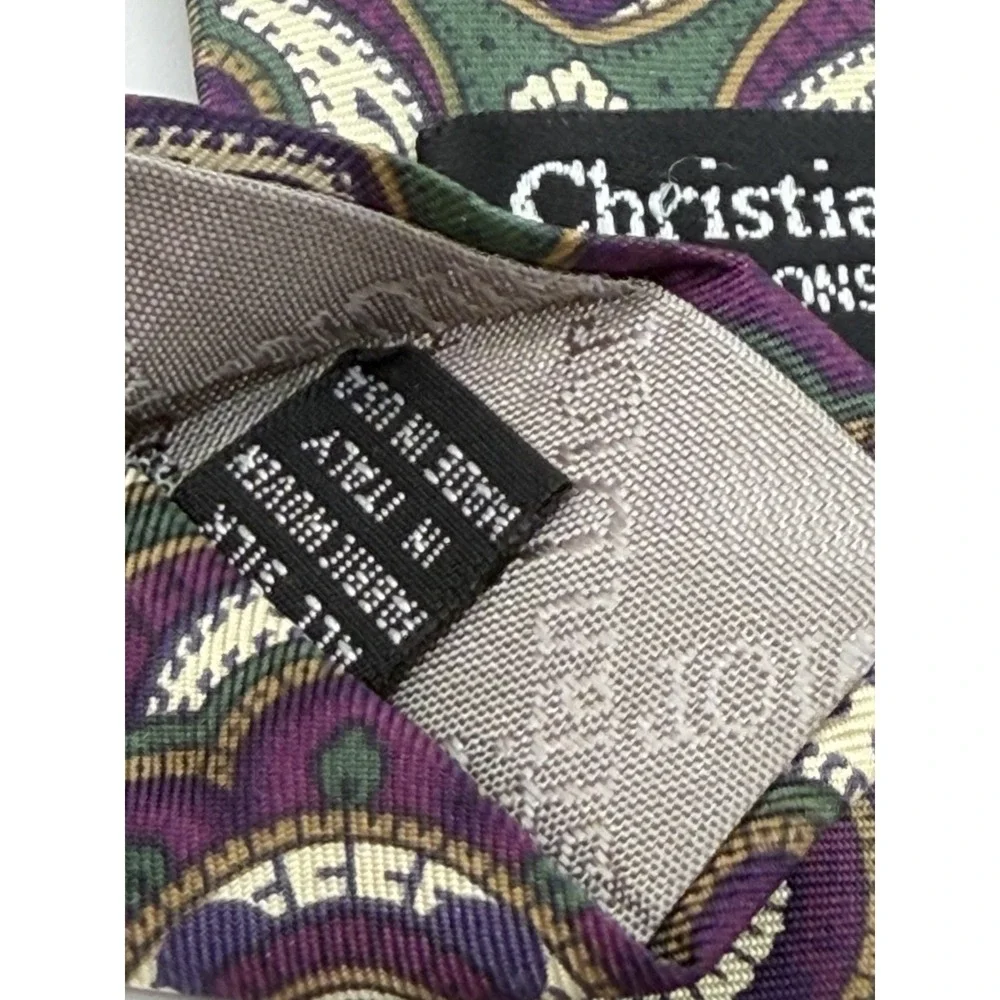 Christian Dior Monsieur Mens Tie Diamond Italian Silk Purple Green Vtg USA